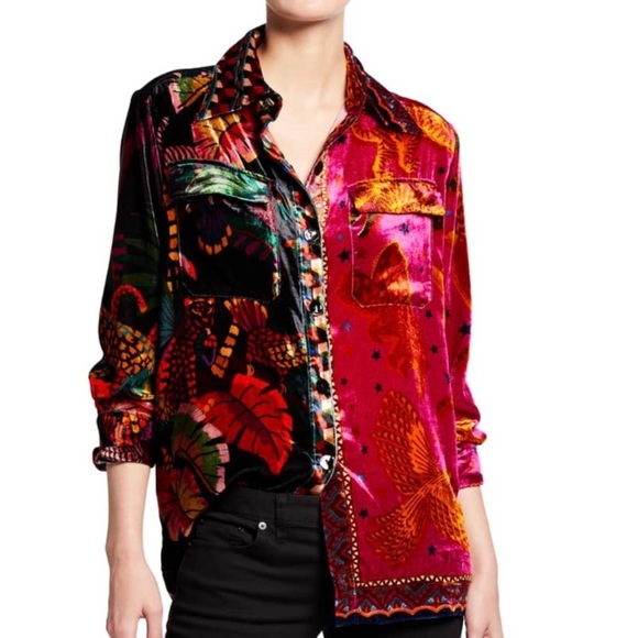 NWT FARM Rio Mixed Scarves Velvet 2 piece button down and jogger set - Picture 3 of 8